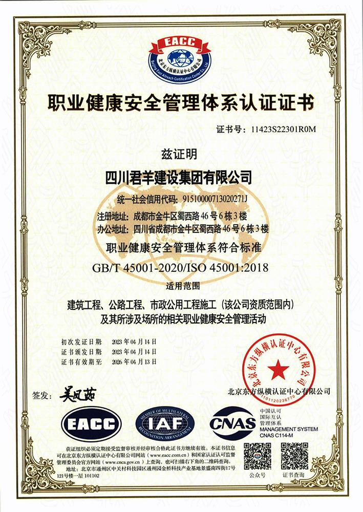 职业健全治理系统证书